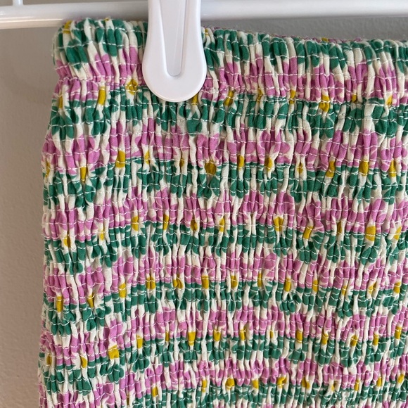 Zara Smocked Daisy Floral Mini Skirt - Green/Pink/White - Size Extra Small XS - Picture 6 of 8